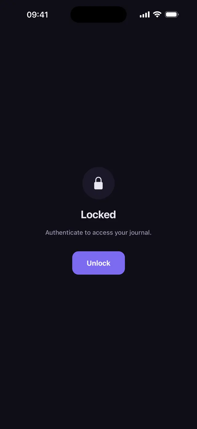 Nacre’s lock screen, asking to authenticate before the journal opens.