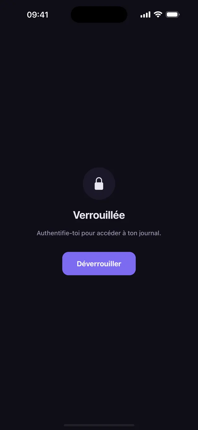 L’écran de verrouillage de Nacre, qui demande une authentification avant d’ouvrir le journal.